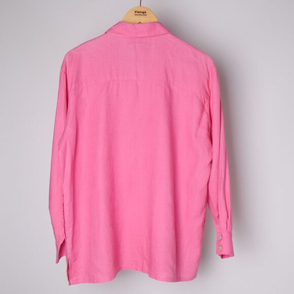 Vtg Bloomingdale's Shirt Women's L 100% Linen Lagenlook Resort Coastal Vacation - Picture 3 of 6